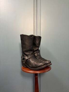 Black Leather Harness Motorcycle Boots Square Toe Cody James Men's Size 9W